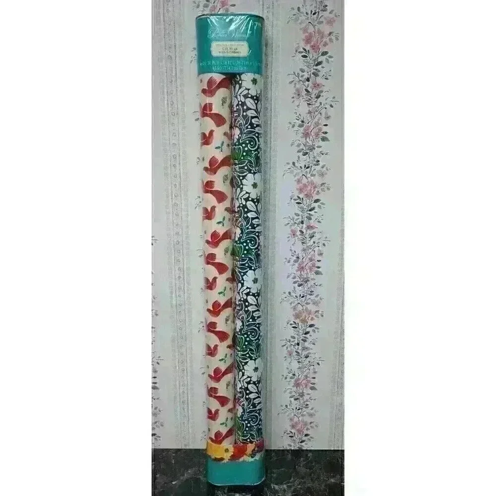 Pioneer Woman Wrapping Paper 2 Rolls Red Bird's & Floral 45SqFt Each Christmas